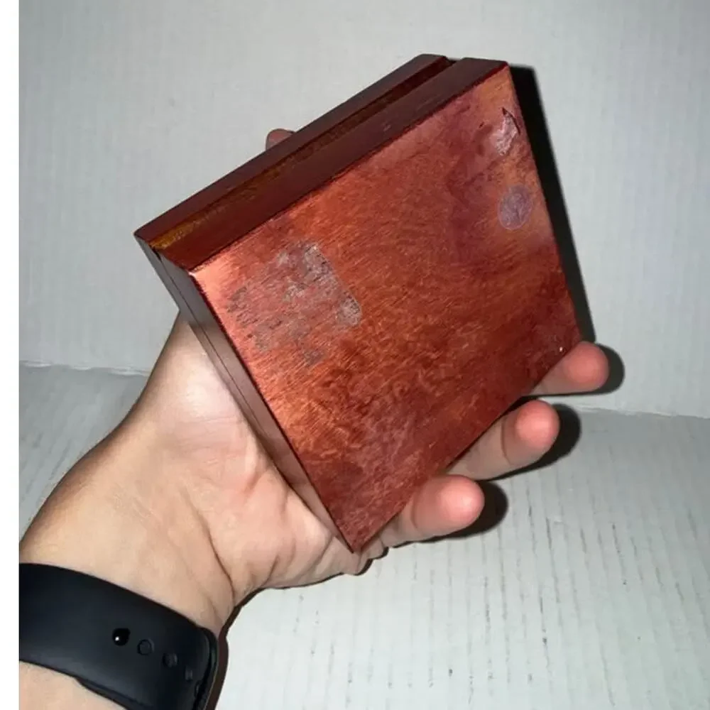 Vintage Polish Carved Wood Trinket Box Marquetry Inlay Folk Art Small Keepsake